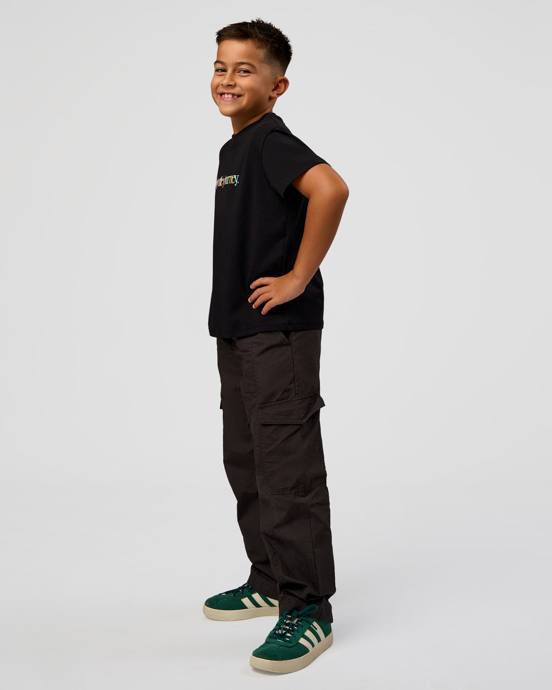 Kid wearing Kid wearing Kids Enjoy the Journey FLXCotton Tee - Bubblegum | Model:Jax | Size:8