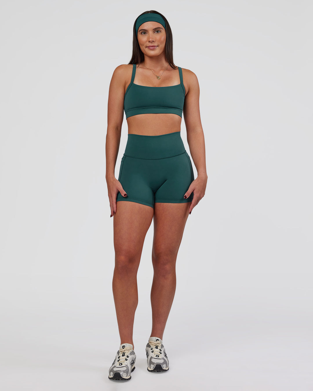 Woman wearing All Day Headband - Transformative Teal