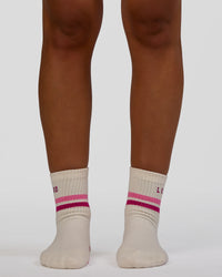 Blooming Pilates Grip Socks - Off White-Ultra Fuchsia