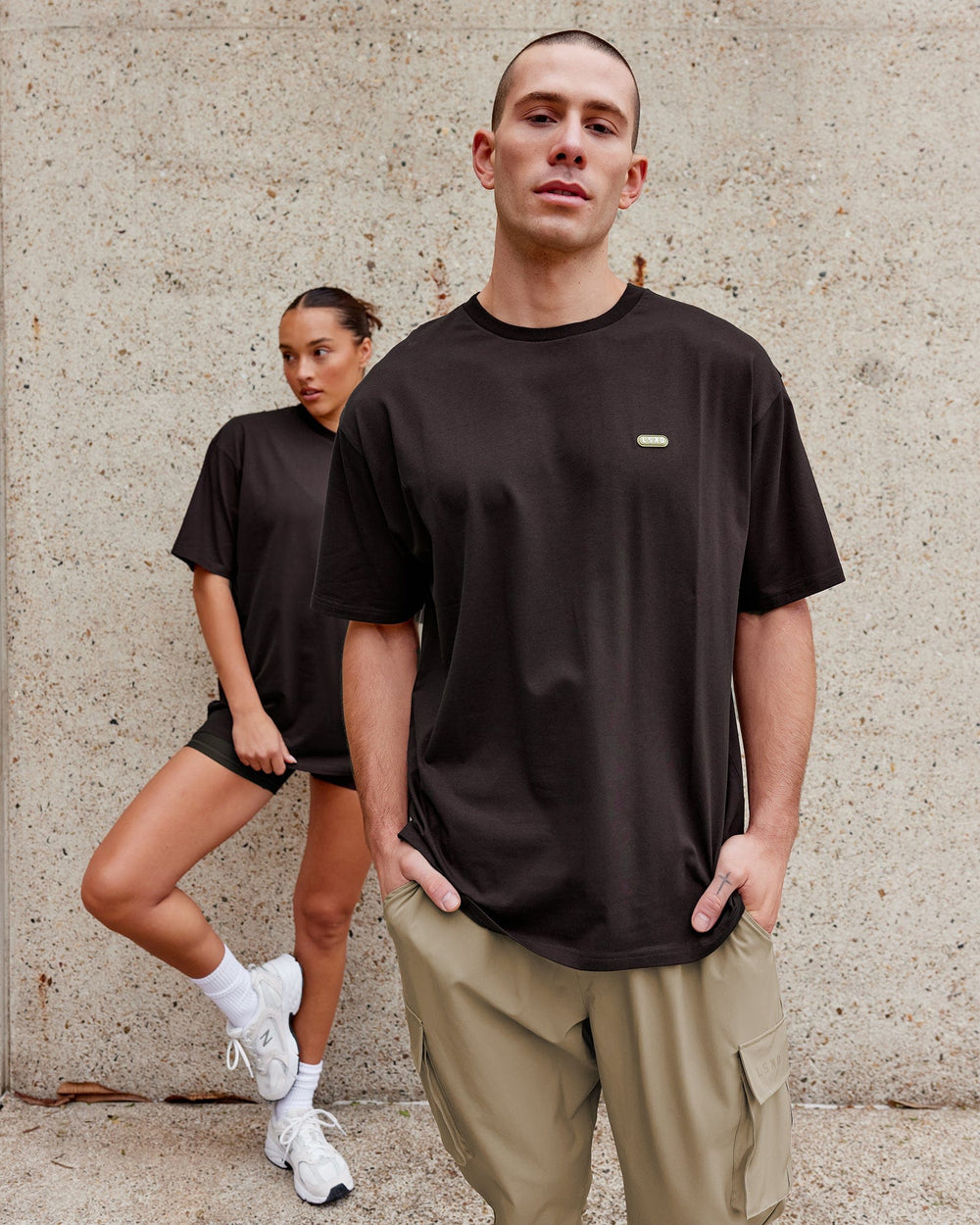 Duo wearing Unisex Capsule FLXCotton Tee Oversize - Dark Walnut