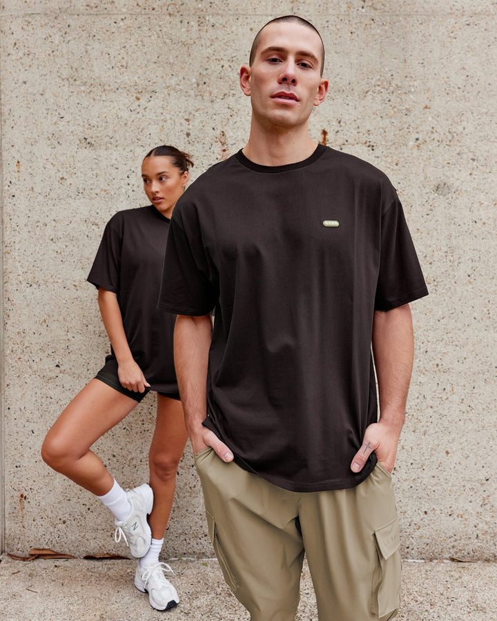 Duo wearing Unisex Capsule FLXCotton Tee Oversize - Dark Walnut