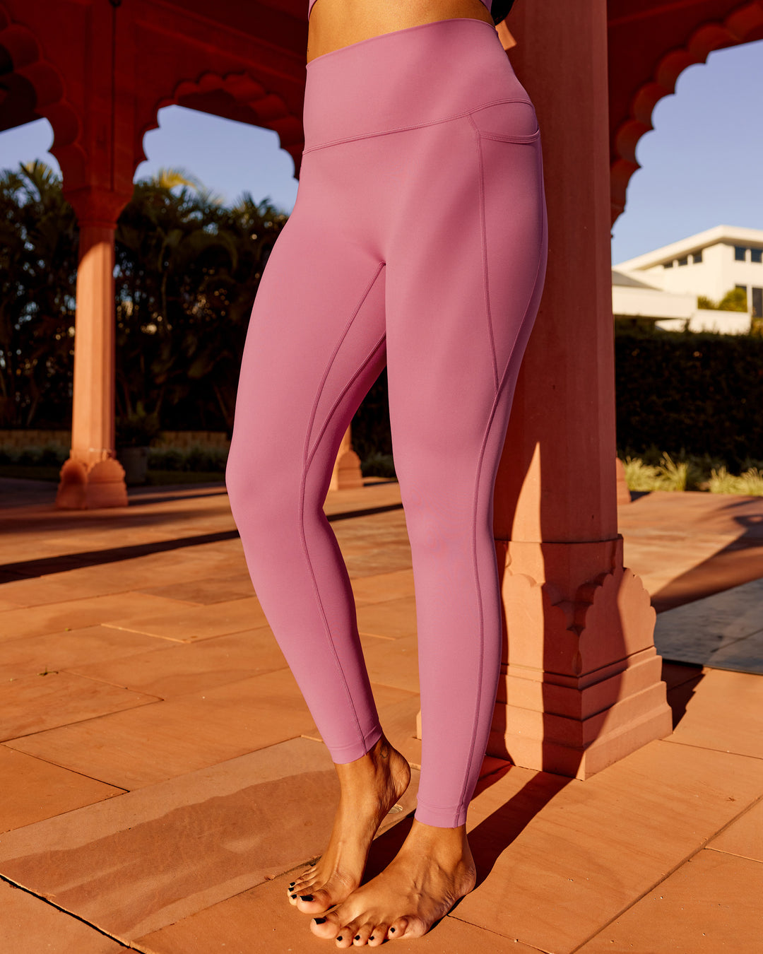 Woman wearing Elixir Ultra High-Rise Full Length Legging Pockets - Mauve Haze
