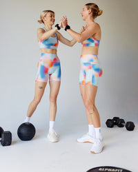 Women wearing Fusion Ultra High-Rise 6" Short Pockets - Rainbow Shade | Model:Both | Size:Duo