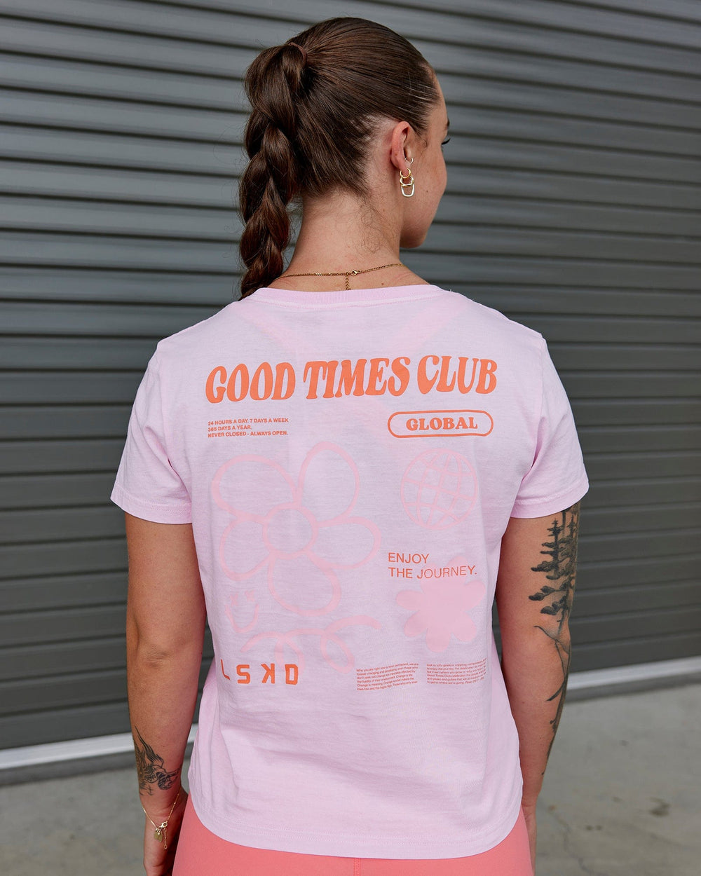 Woman wearing Good Times Global Tee - Marshmallow