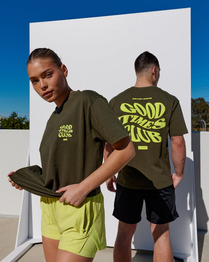 Duo wearing Good Times Heavyweight Tee Oversize - Forest Night-Mint