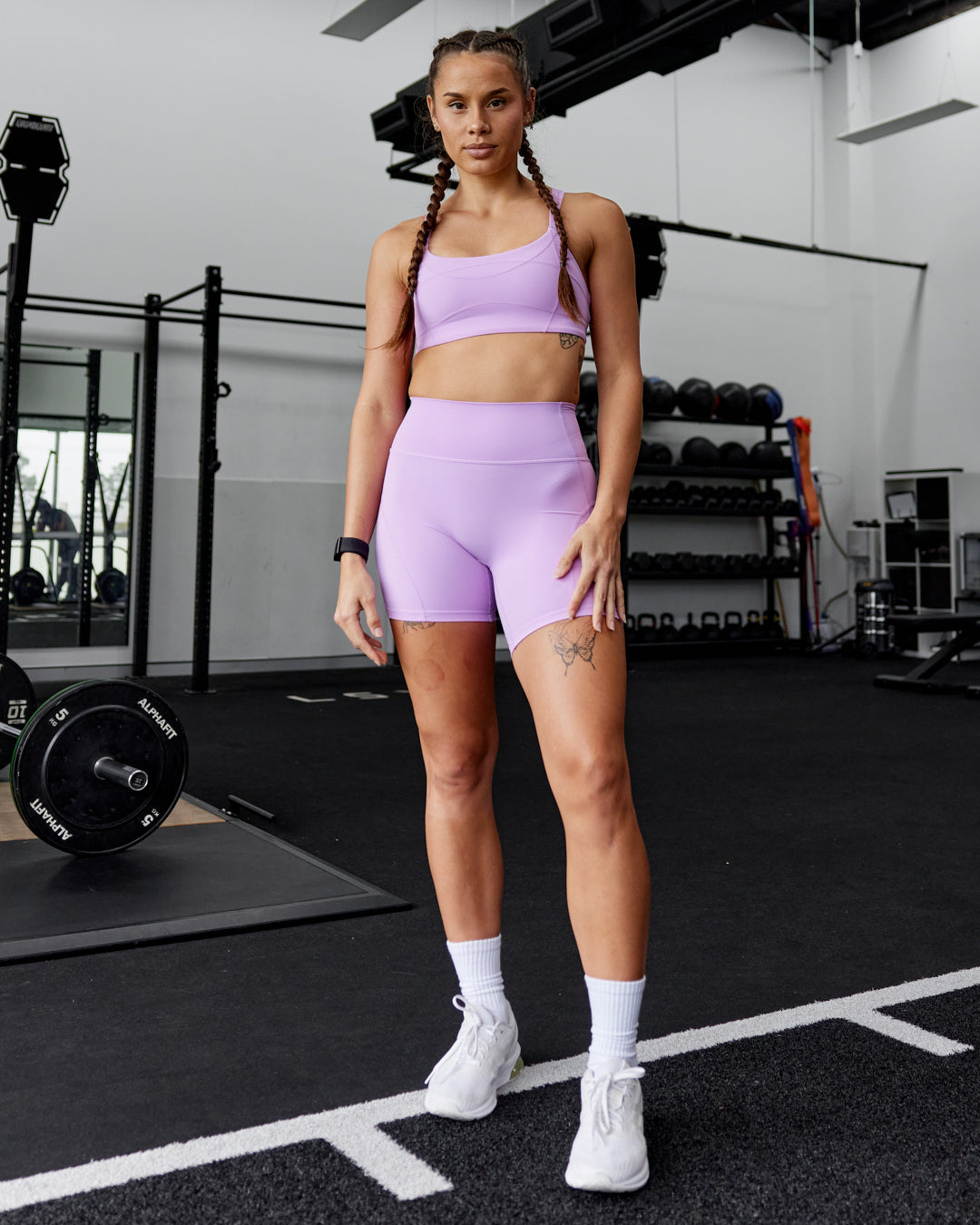 Woman wearing Inertia Sports Bra - Light Violet
