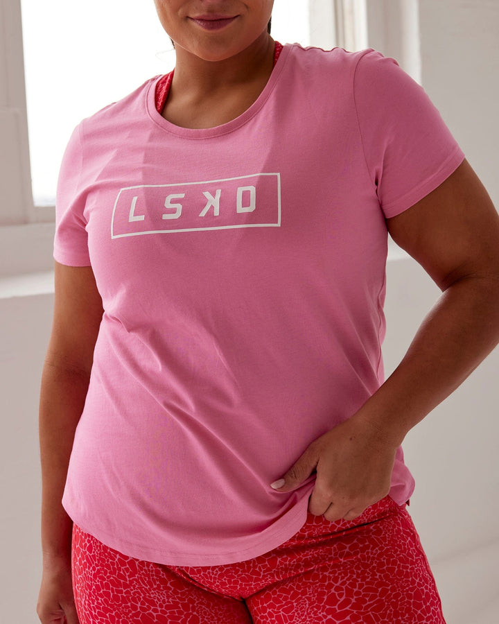 Woman wearing Luna Tee - Pink Rose-White