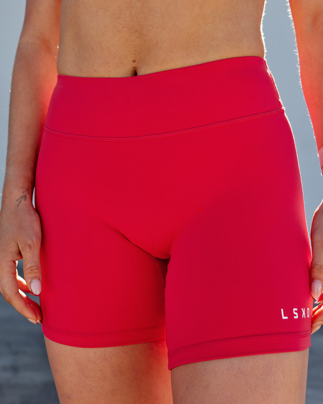 Woman wearing RXD Low-Rise 6&quot; Short - Scarlet