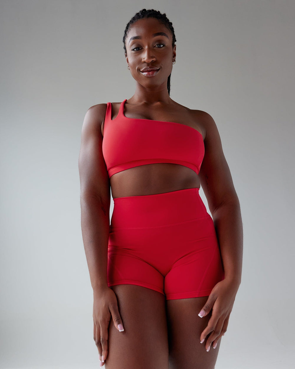 Woman wearing Set Up Sports Bra - Scarlet