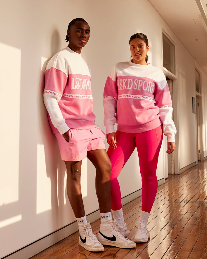 Duo wearing Unisex Sportif Sweater Oversize - Pink Rose-White