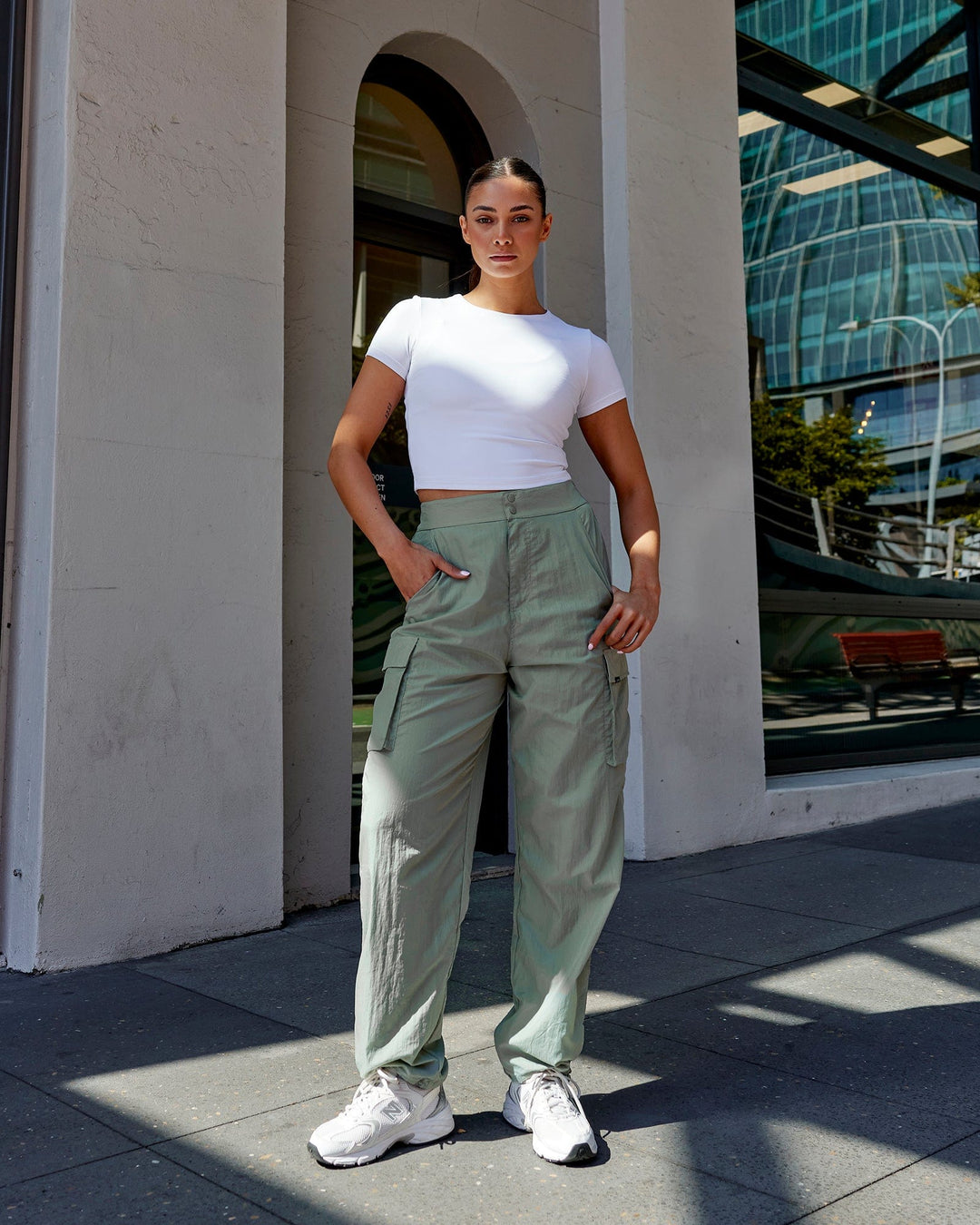 Woman wearing Staple Cropped Tee - White