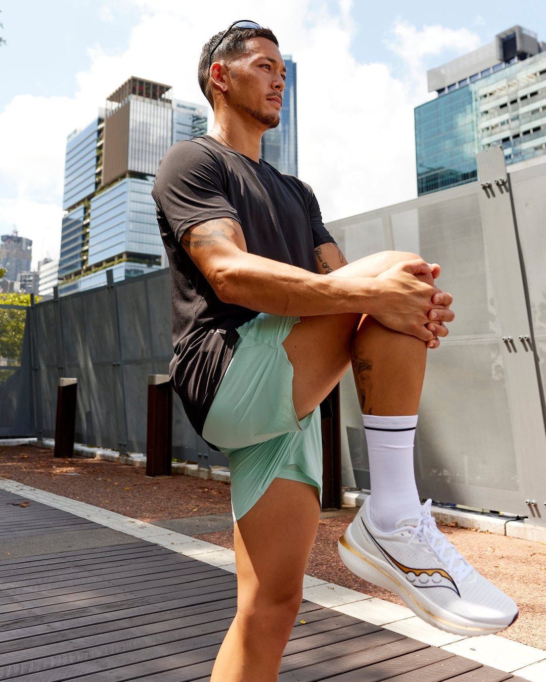 Man wearing UltraAir 5&quot; Lined Performance Short - Pastel Turquoise-Reflective