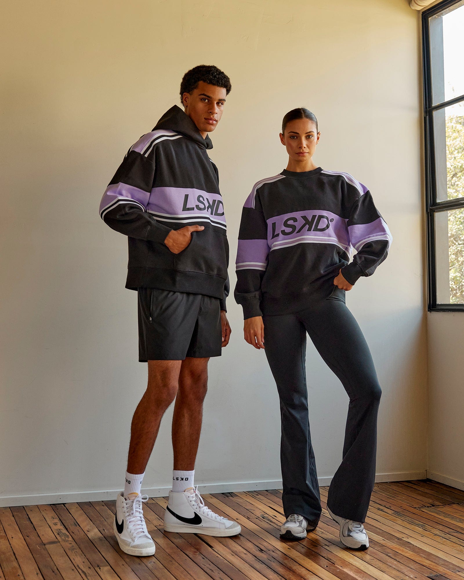 Mens black online and purple hoodie
