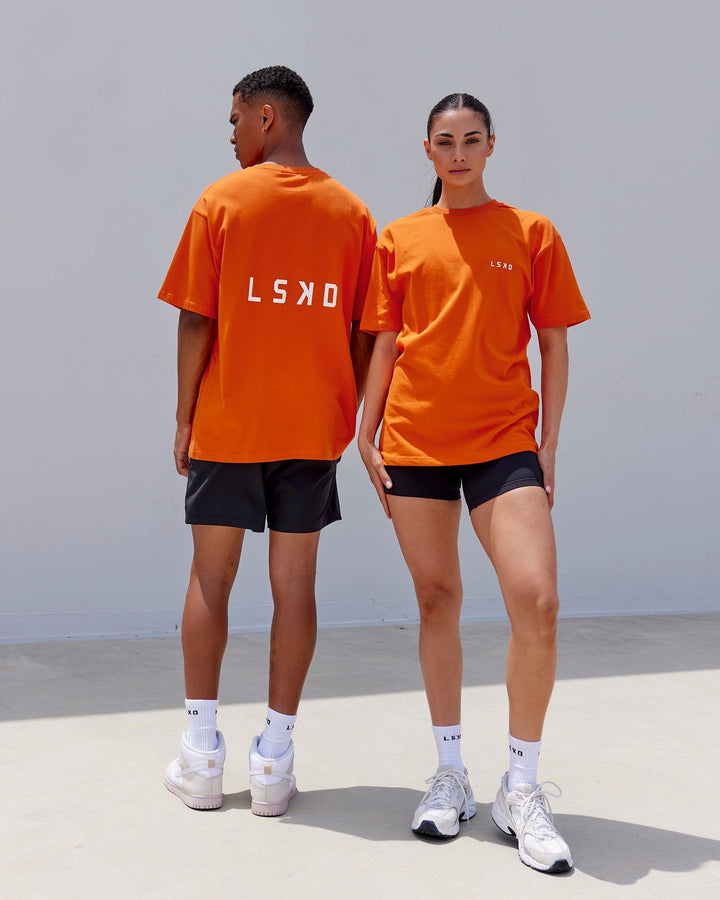 Duo wearing Unisex Endeavour Heavyweight Tee Oversize - Impact Orange