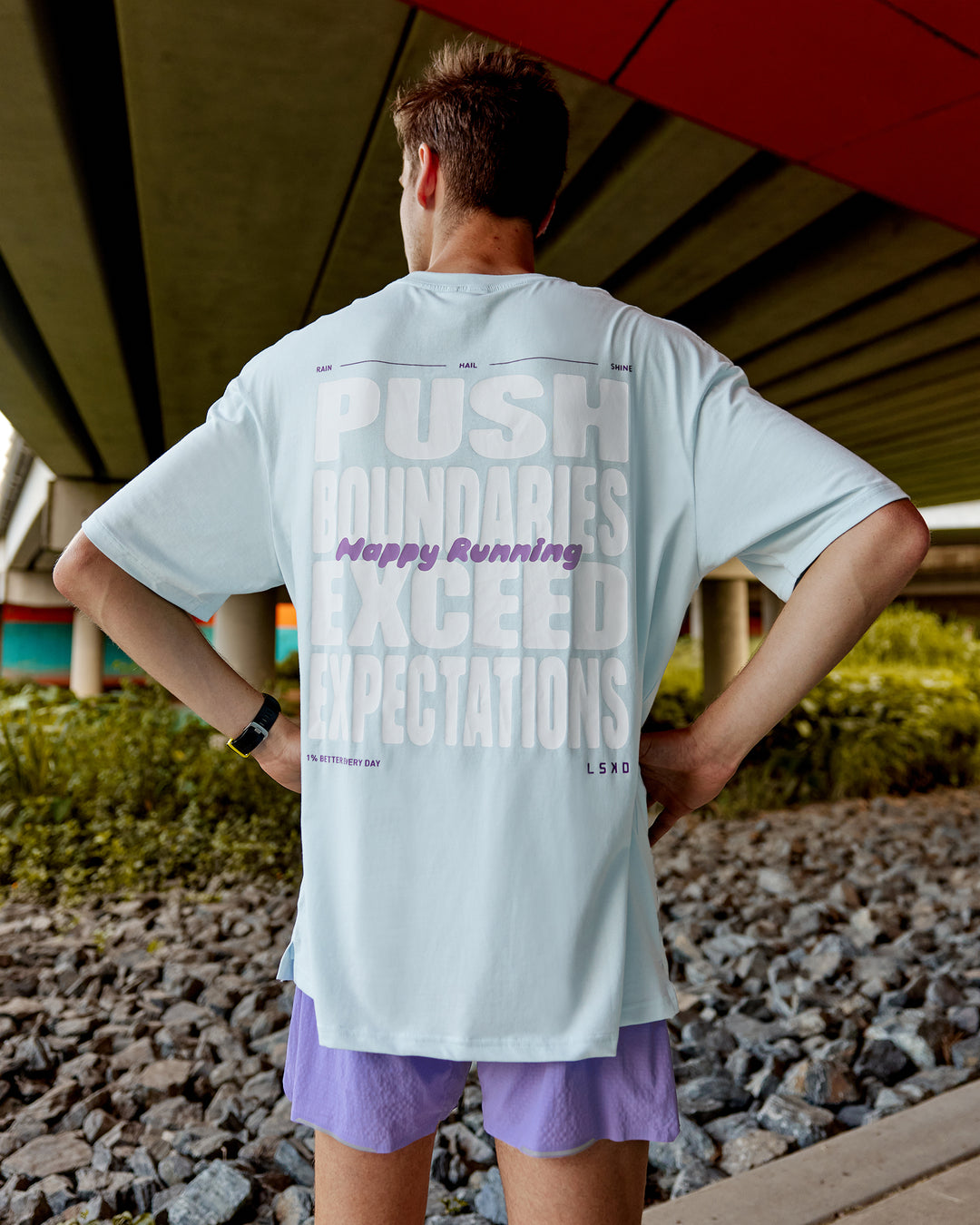 Push Boundaries FLXCotton Oversized Tee - Light Cyan-White