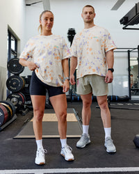 Duo wearing Unisex Washed Huntington 24 Heavyweight Tee Oversize - Tie Dye Tangerine-Dahlia Purple