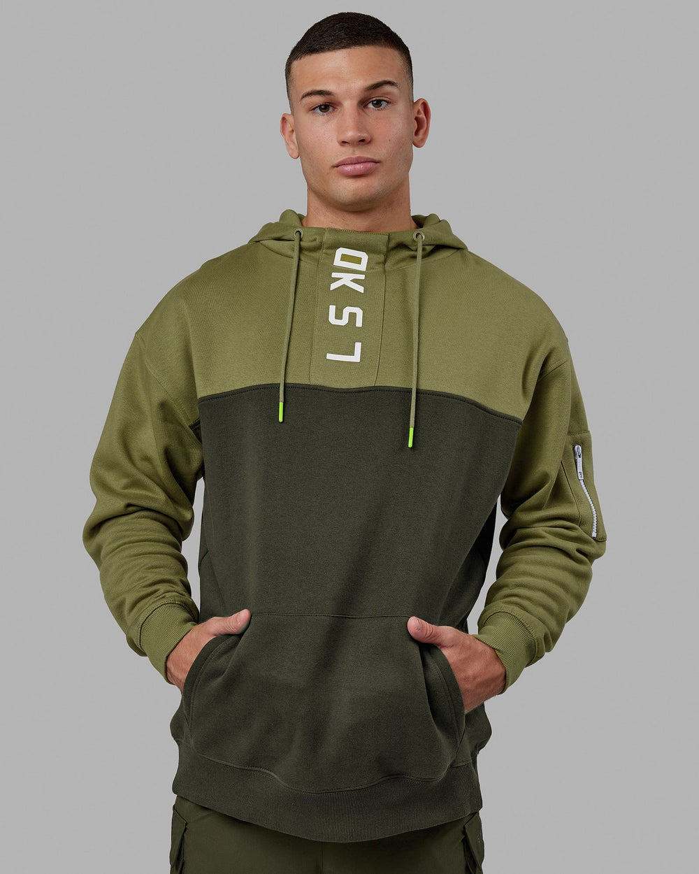 Man wearing Unisex Contrary Hoodie Oversize - Forest Night-Moss Stone