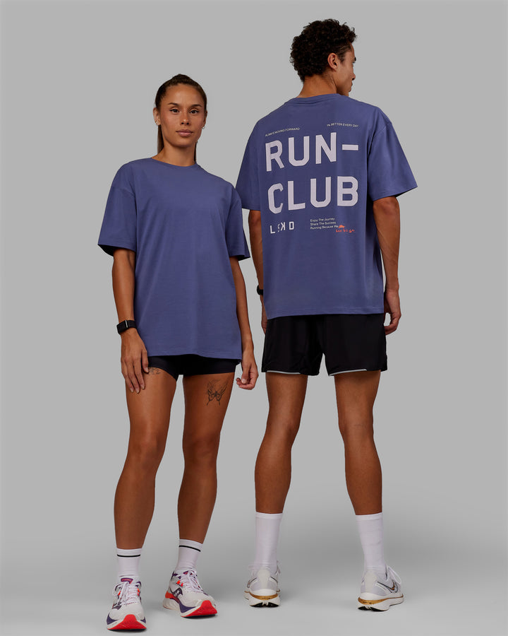 Duo wearing Unisex Love The Run FLXCotton Tee Oversize - Future Dusk-Galactic Lilac