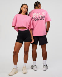 Duo wearing CFT BNE 26 FLXCotton Oversized Tee in Candy Pink | Model:Malebo | Size:M | Model:Brylee | Size:XS
