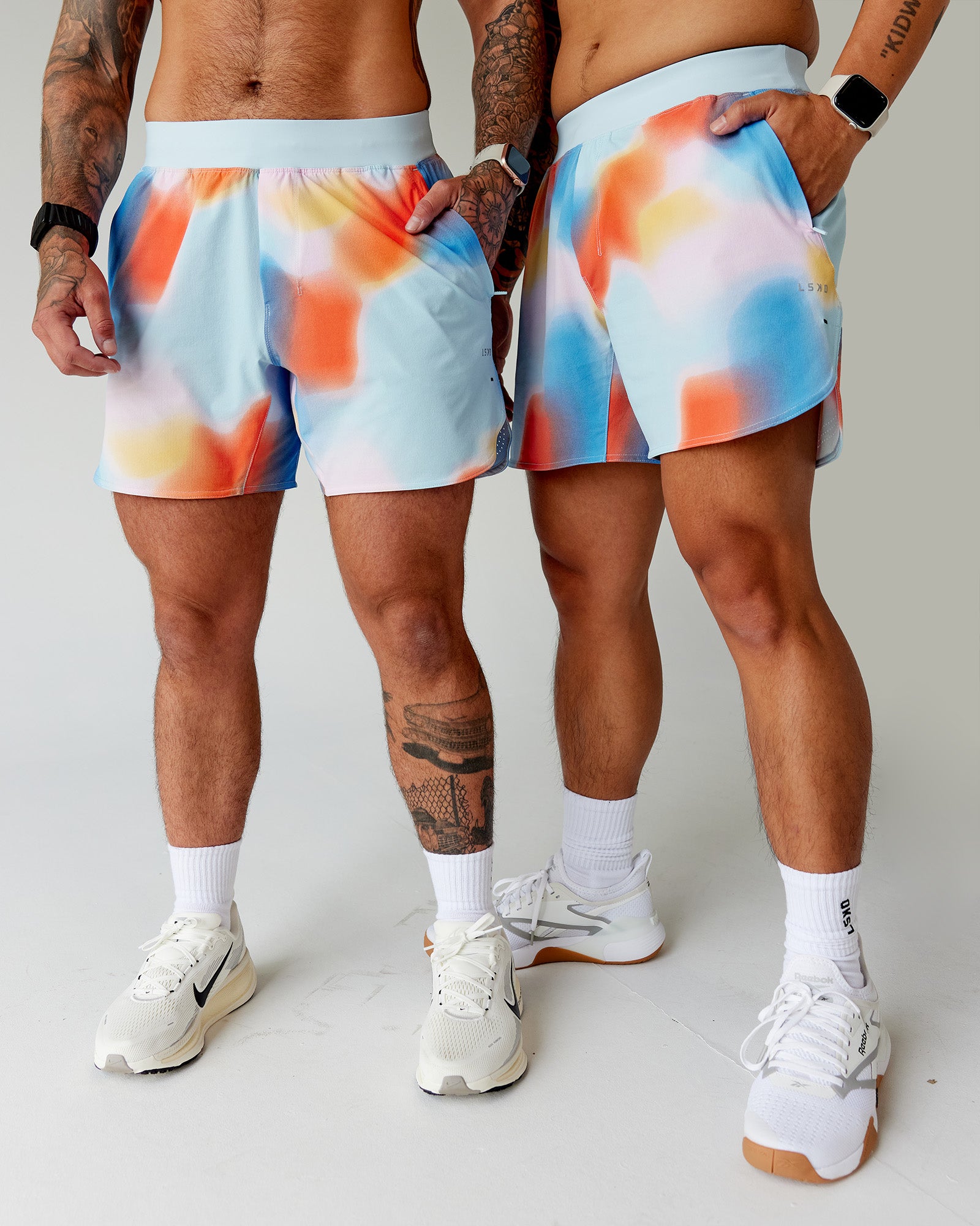 Duo wearing Lift 6" Short - Rainbow Shade Print | Model:Both | Size:Duo