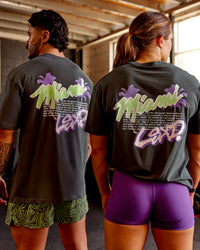 Duo wearing Miami Snatch FLXCotton Oversized Tee - Dark Storm-Marshmallow | Model:Both | Size:Duo