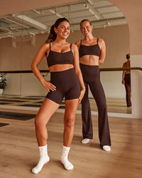 Duo wearing Peaches Wrap Sports Bra - Hot Chocolate | Model:Both | Size:Duo