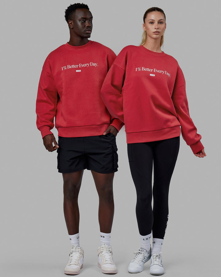Duo wearing Unisex 1% Better Sweater Oversize - Cardinal