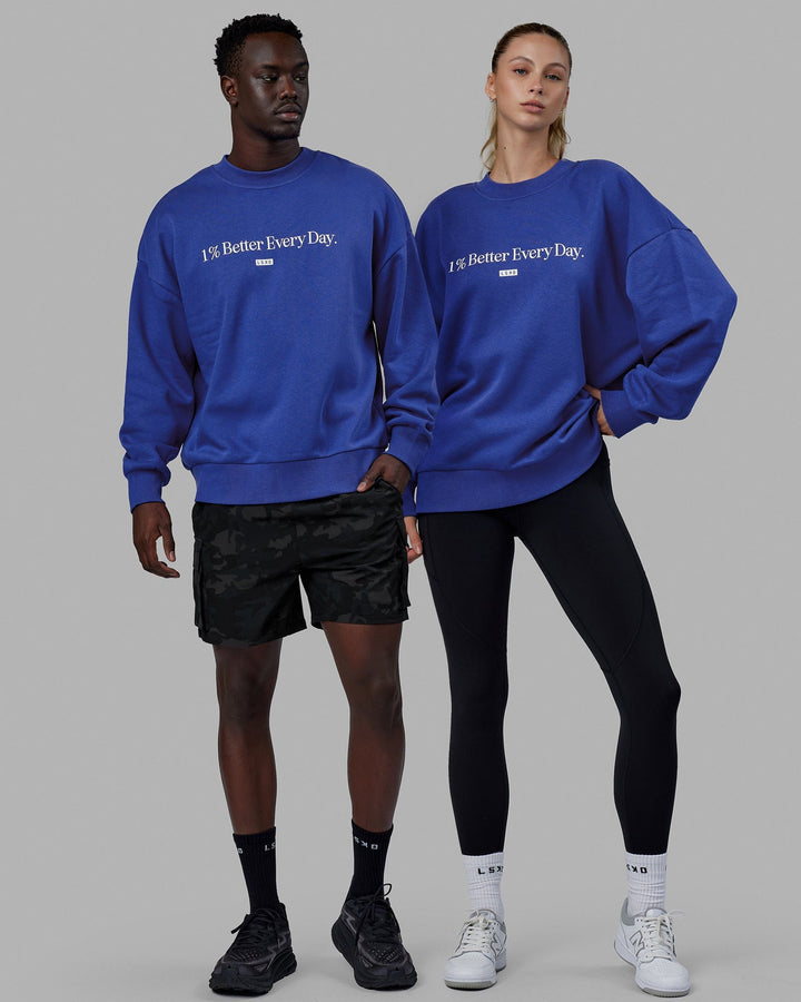 Duo wearing Unisex 1% Better Sweater Oversize - Power Cobalt-White