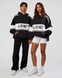 Duo wearing A-Team Oversized Hoodie - Caviar-White | Model:Both | Size:Duo