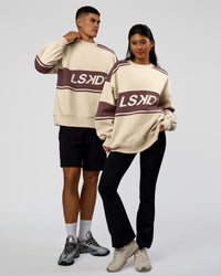Duo wearing A-Team Sweater Oversize - Shale Beige-Cocoa Powder | Model:Jackson | Size:L | Model:Loren | Size:XS