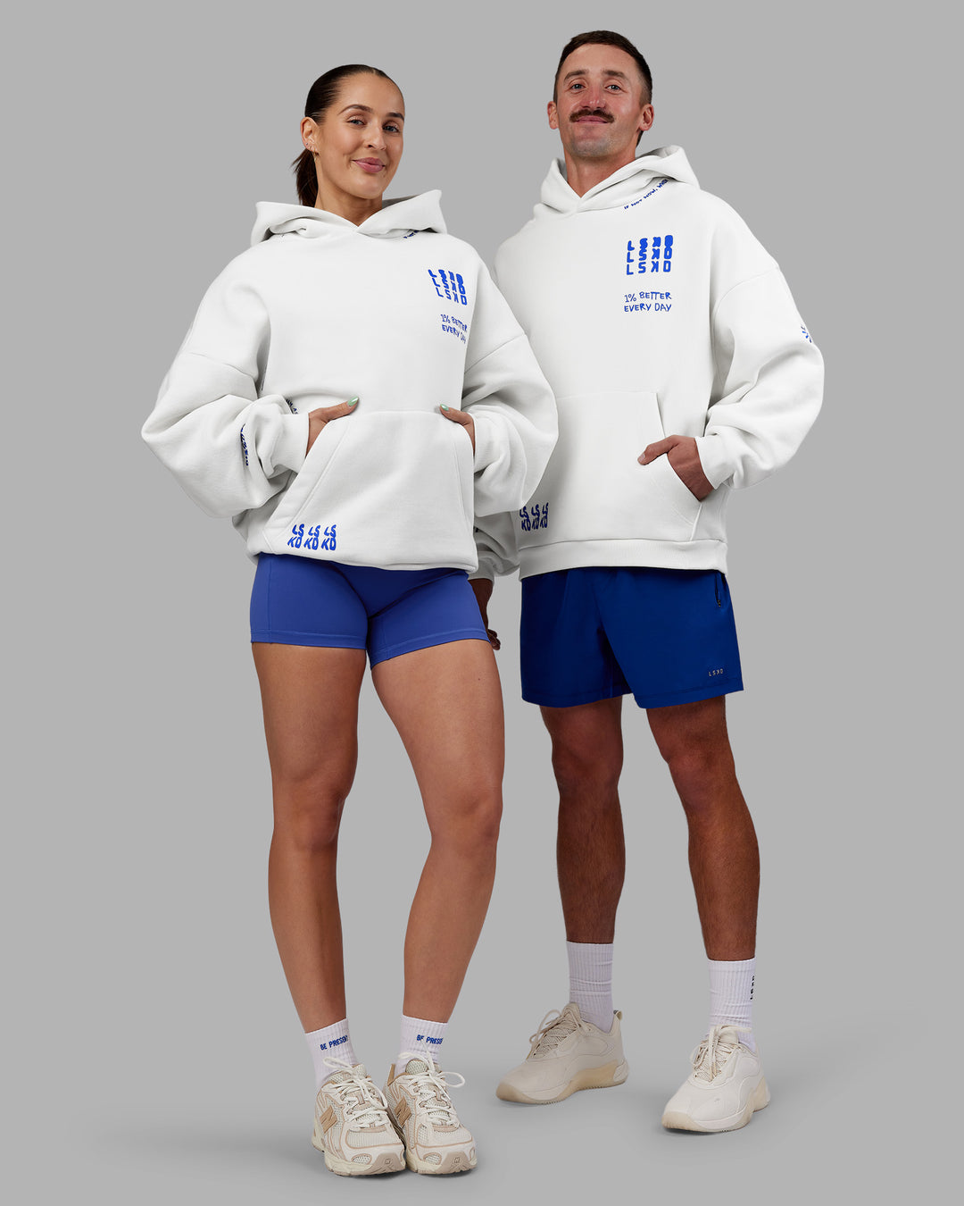 Duo wearing Abs If Not Now When Unisex Oversized Hoodie - Vaporous Gray | Model:Both | Size:Duo