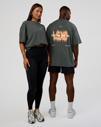 Duo wearing Abstract Haze FLXCotton Tee - Carbon Green-Cantaloupe | Model:Both | Size:Duo | Thumbnail Index: 0