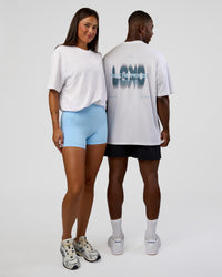 Duo wearing Abstract Haze FLXCotton Tee - White-Blue Aura | Model:Both | Size:Duo