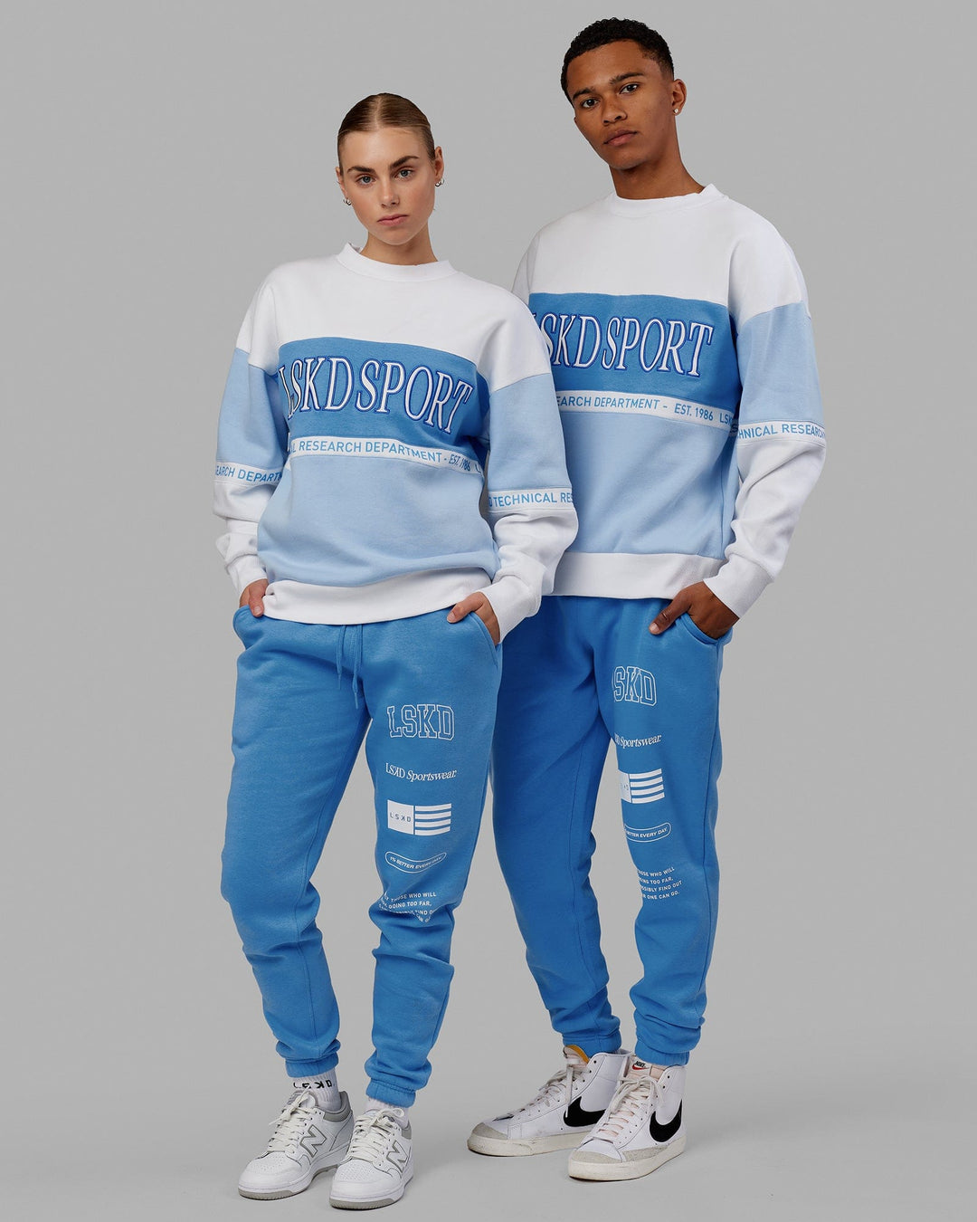 Duo wearing Unisex Academy Track Pant - Azure Blue