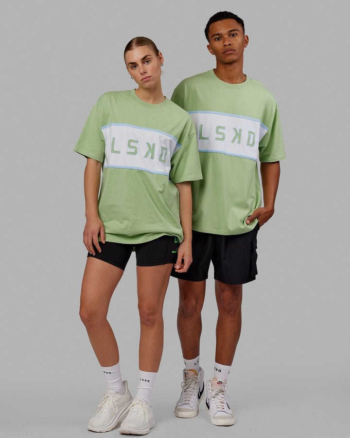 Duo wearing Unisex Aligned Heavyweight Tee Oversize - Green Fig