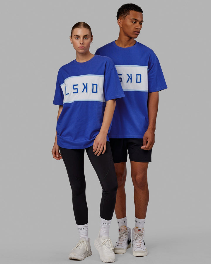 Duo wearing Unisex Aligned Heavyweight Tee Oversize - Power Cobalt