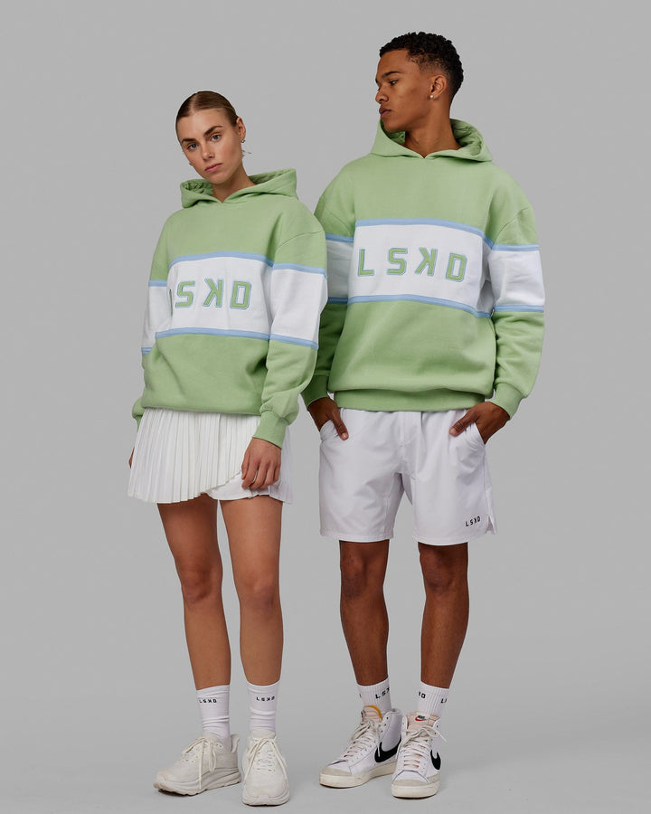 Duo wearing Unisex Aligned Hoodie Oversize - Green Fig