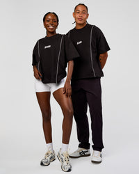 Duo wearing Axis Heavyweight Oversized Boxed Tee - Black-White | Model:Both | Size:Duo