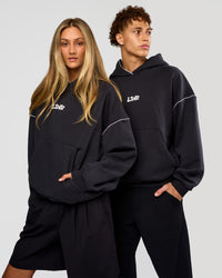 Duo wearing Axis Oversized Hoodie - Caviar-White | Model:Both | Size:Duo