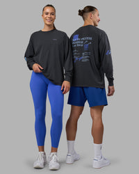 Duo wearing Cali FLXCotton Oversized Long Sleeve Tee - Black Washed | Model:Both | Size:Duo