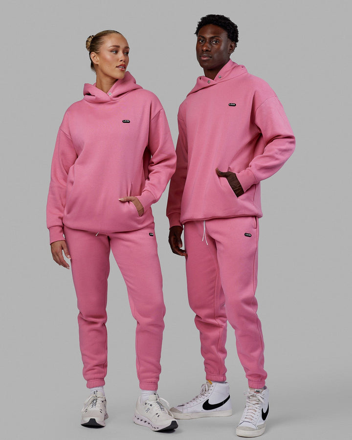 Duo wearing Unisex Capsule Hoodie Oversize - Pink Rose