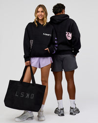 Duo wearing Deconstructed Fleece Hoodie - Caviar-Marshmallow-Pale Lilac | Model:Both | Size:Duo