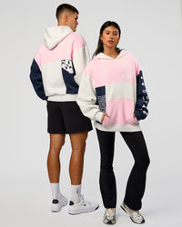 Duo wearing Deconstructed Fleece Hoodie - Grey Marl-Marshmallow-Navy | Model:Both | Size:Duo | Thumbnail Index: 0
