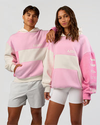 Duo wearing Deconstructed Fleece Hoodie - Off White-Marshmallow-Pink | Model:Both | Size:Duo