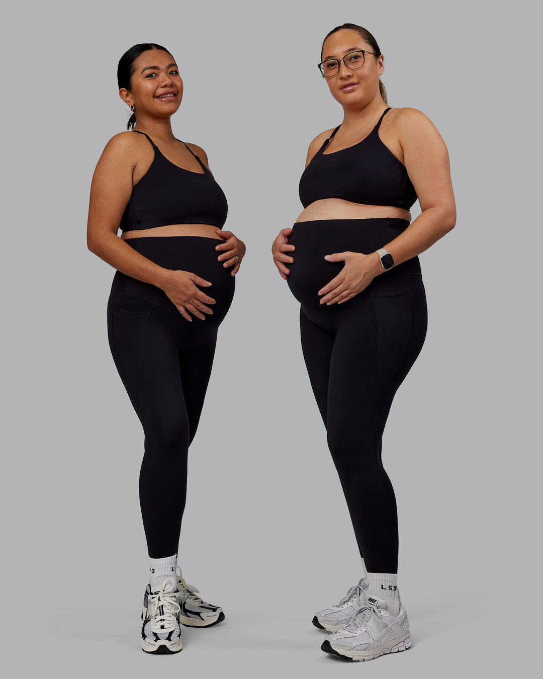 Woman wearing Elixir Ultra High-Rise Maternity Full Length Legging Pockets - Black | Model:Both | Size:Duo