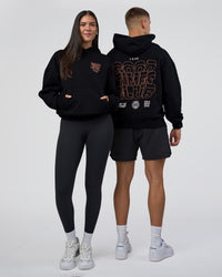 Duo wearing GTC CVC Fleece Unisex Oversized Hoodie - Black-Cantaloupe | Model:Both | Size:Duo