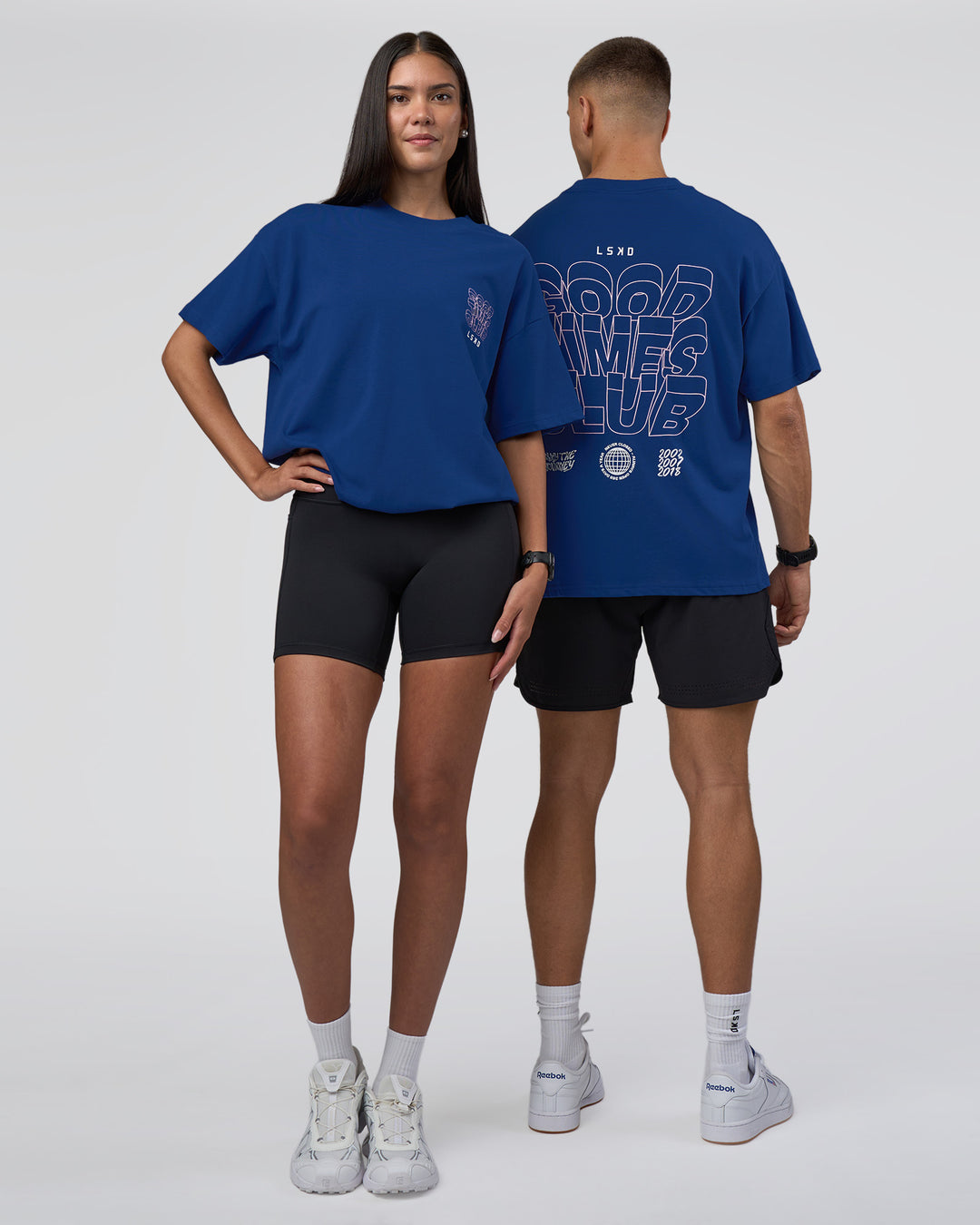 Duo wearing GTC Heavyweight Oversized Tee - Washed Midnight Blue-Marsh | Model:Both | Size:Duo