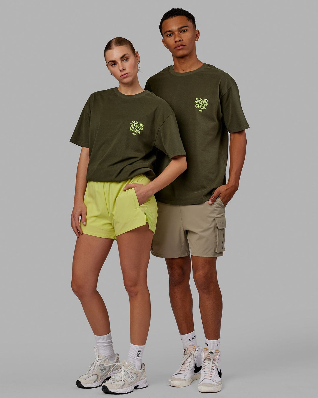 Duo wearing Good Times Heavyweight Tee Oversize - Forest Night-Mint