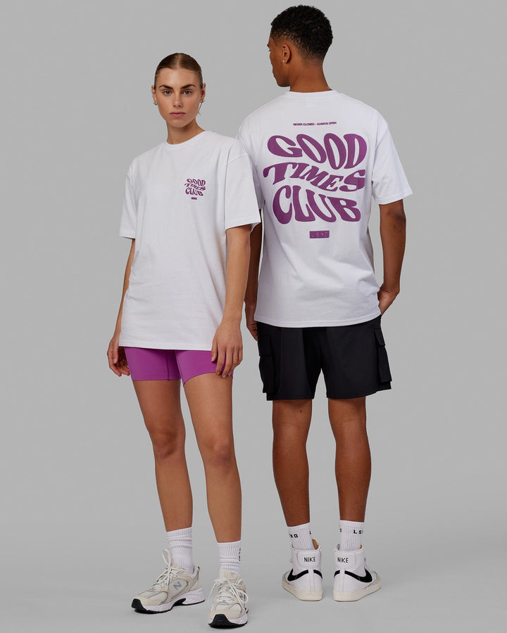 Duo wearing Good Times Heavyweight Tee Oversize - White-Orchid