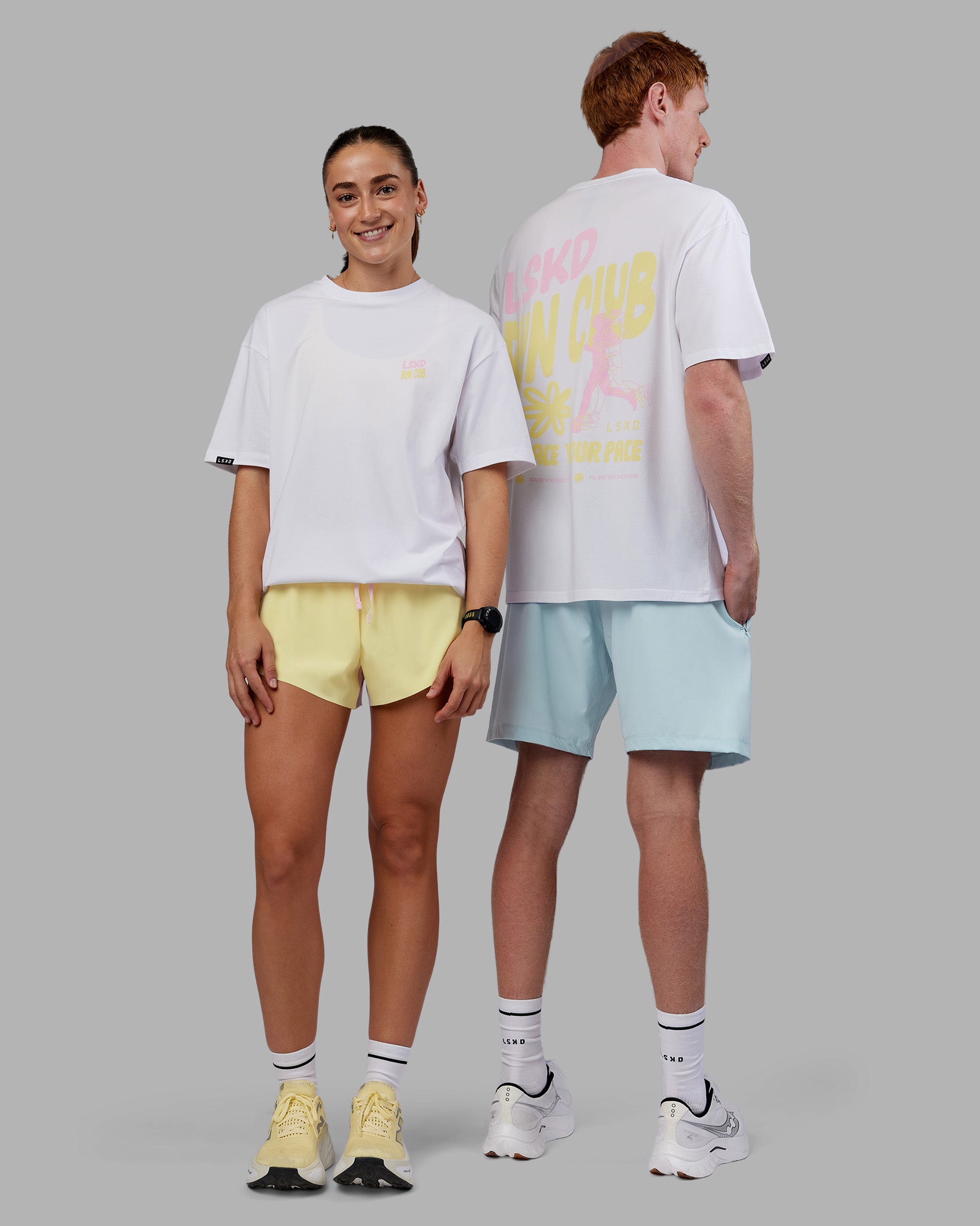 Duo wearing Grace Grove FLXCotton Oversize Tee - White | Model:Both | Size:Duo
